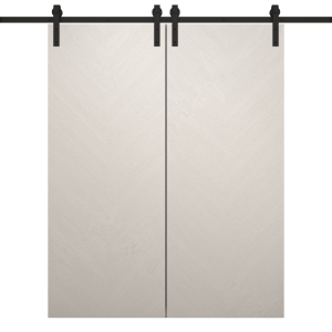 Modern Double Barn Door 36 x 80 inches | Ego 5005 Painted White Oak | 13FT Rail Track Set | Solid Panel Interior Doors