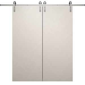 Modern Double Barn Door 36 x 80 inches | Ego 5005 Painted White Oak | 13FT Silver Rail Track Set | Solid Panel Interior Doors