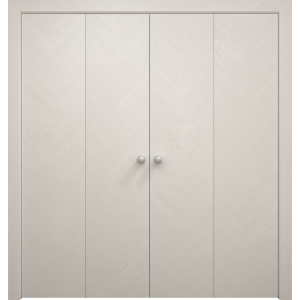 Sliding Closet Double Bi-fold Doors 72 x 80 inches | Ego 5005 Painted White Oak | Sturdy Tracks Moldings Trims Hardware Set | Wood Solid Bedroom Wardrobe Doors