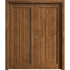 Sliding French Double Pocket Doors 36 x 80 inches | Ego 5006 Cognac Oak | Kit Rail Hardware | Solid Wood Interior Bedroom Modern Doors