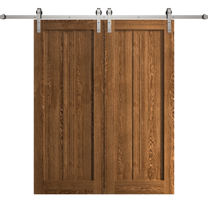 Modern Double Barn Door 36 x 80 inches | Ego 5006 Cognac Oak | 13FT Silver Rail Track Set | Solid Panel Interior Doors