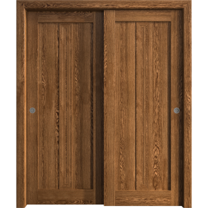 Sliding Closet Bypass Doors 36 x 80 inches | Ego 5006 Cognac Oak | Rails Hardware Set | Wood Solid Bedroom Wardrobe Doors