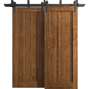 Sliding Closet Barn Bypass Doors 36 x 80 inches | Ego 5006 Cognac Oak | Modern 6.6ft Rails Hardware Set | Wood Solid Bedroom Wardrobe Doors