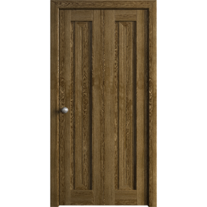 Sliding Closet Bi-fold Doors 36 x 80 inches | Ego 5006 Marble Oak | Sturdy Tracks Moldings Trims Hardware Set | Wood Solid Bedroom Wardrobe Doors