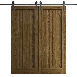 Modern Double Barn Door 36 x 80 inches | Ego 5006 Marble Oak | 13FT Rail Track Set | Solid Panel Interior Doors