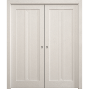 Sliding French Double Pocket Doors 36 x 80 inches | Ego 5006 Painted White Oak | Kit Rail Hardware | Solid Wood Interior Bedroom Modern Doors