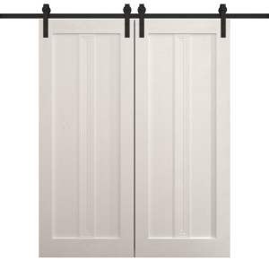 Modern Double Barn Door 36 x 80 inches | Ego 5006 Painted White Oak | 13FT Rail Track Set | Solid Panel Interior Doors