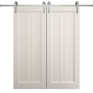 Modern Double Barn Door 36 x 80 inches | Ego 5006 Painted White Oak | 13FT Silver Rail Track Set | Solid Panel Interior Doors