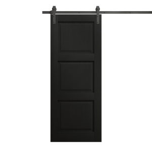 Modern Barn Door 18 x 80 inches | Ego 5010 Painted Black Oak | 6.6FT Rail Track Heavy Hardware Set | Solid Panel Interior Doors