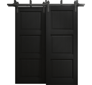 Sliding Closet Barn Bypass Doors 36 x 80 inches | Ego 5010 Painted Black Oak | Modern 6.6ft Rails Hardware Set | Wood Solid Bedroom Wardrobe Doors
