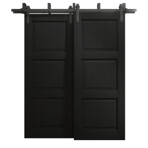 Sliding Closet Barn Bypass Doors 36 x 80 inches | Ego 5010 Painted Black Oak | Modern 6.6ft Rails Hardware Set | Wood Solid Bedroom Wardrobe Doors