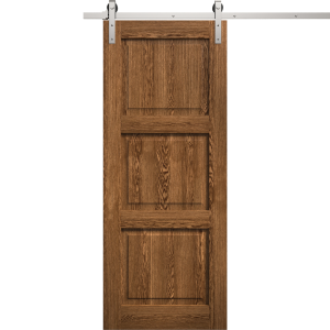 Modern Barn Door 18 x 80 inches | Ego 5010 Cognac Oak | 6.6FT Silver Rail Track Heavy Hardware Set | Solid Panel Interior Doors