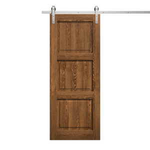 Modern Barn Door 18 x 80 inches | Ego 5010 Cognac Oak | 6.6FT Silver Rail Track Heavy Hardware Set | Solid Panel Interior Doors