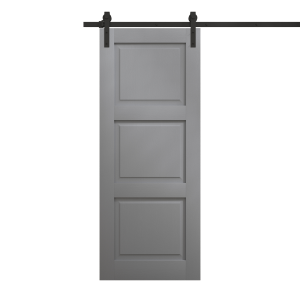 Modern Barn Door 18 x 80 inches | Ego 5010 Painted Grey Oak | 6.6FT Rail Track Heavy Hardware Set | Solid Panel Interior Doors