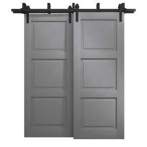 Sliding Closet Barn Bypass Doors 36 x 80 inches | Ego 5010 Painted Grey Oak | Modern 6.6ft Rails Hardware Set | Wood Solid Bedroom Wardrobe Doors