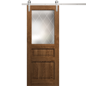 Modern Barn Door 18 x 80 inches | Ego 5011 Cognac Oak | 6.6FT Silver Rail Track Heavy Hardware Set | Solid Panel Interior Doors