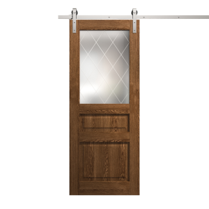 Modern Barn Door 18 x 80 inches | Ego 5011 Cognac Oak | 6.6FT Silver Rail Track Heavy Hardware Set | Solid Panel Interior Doors