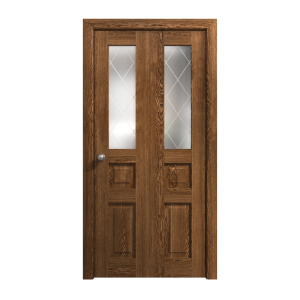 Sliding Closet Bi-fold Doors 36 x 80 inches | Ego 5011 Cognac Oak | Sturdy Tracks Moldings Trims Hardware Set | Wood Solid Bedroom Wardrobe Doors