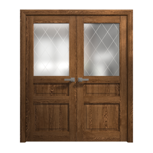 Interior Solid French Double Doors 36 x 80 inches | Ego 5011 Cognac Oak | Wood Interior Solid Panel Frame | Closet Bedroom Modern Doors