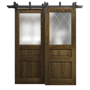 Sliding Closet Barn Bypass Doors 36 x 80 inches | Ego 5011 Marble Oak | Modern 6.6ft Rails Hardware Set | Wood Solid Bedroom Wardrobe Doors