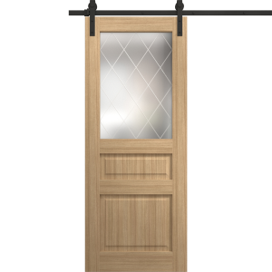 Modern Barn Door 18 x 80 inches | Ego 5011 Natural Oak | 6.6FT Rail Track Heavy Hardware Set | Solid Panel Interior Doors