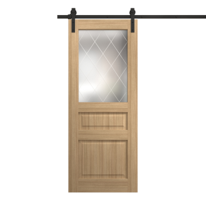 Modern Barn Door 18 x 80 inches | Ego 5011 Natural Oak | 6.6FT Rail Track Heavy Hardware Set | Solid Panel Interior Doors