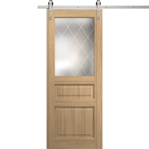 Modern Barn Door 18 x 80 inches | Ego 5011 Natural Oak | 6.6FT Silver Rail Track Heavy Hardware Set | Solid Panel Interior Doors