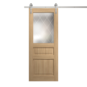 Modern Barn Door 18 x 80 inches | Ego 5011 Natural Oak | 6.6FT Silver Rail Track Heavy Hardware Set | Solid Panel Interior Doors