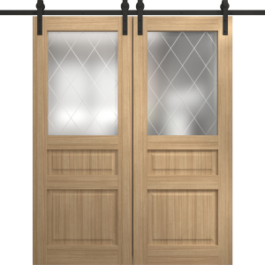 Modern Double Barn Door 36 x 80 inches | Ego 5011 Natural Oak | 13FT Rail Track Set | Solid Panel Interior Doors