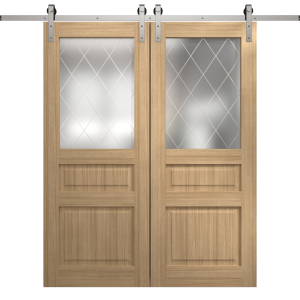 Modern Double Barn Door 36 x 80 inches | Ego 5011 Natural Oak | 13FT Silver Rail Track Set | Solid Panel Interior Doors