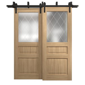 Sliding Closet Barn Bypass Doors 36 x 80 inches | Ego 5011 Natural Oak | Modern 6.6ft Rails Hardware Set | Wood Solid Bedroom Wardrobe Doors