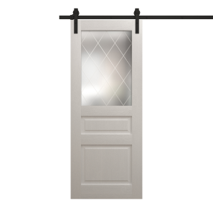 Modern Barn Door 18 x 80 inches | Ego 5011 Painted White Oak | 6.6FT Rail Track Heavy Hardware Set | Solid Panel Interior Doors