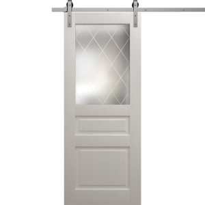 Modern Barn Door 18 x 80 inches | Ego 5011 Painted White Oak | 6.6FT Silver Rail Track Heavy Hardware Set | Solid Panel Interior Doors