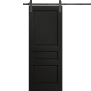 Modern Barn Door 18 x 80 inches | Ego 5012 Painted Black Oak | 6.6FT Rail Track Heavy Hardware Set | Solid Panel Interior Doors