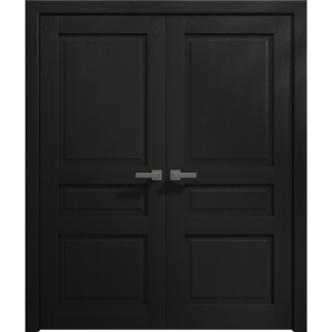 Interior Solid French Double Doors 36 x 80 inches | Ego 5012 Painted Black Oak | Wood Interior Solid Panel Frame | Closet Bedroom Modern Doors