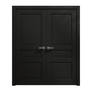 Interior Solid French Double Doors 36 x 80 inches | Ego 5012 Painted Black Oak | Wood Interior Solid Panel Frame | Closet Bedroom Modern Doors