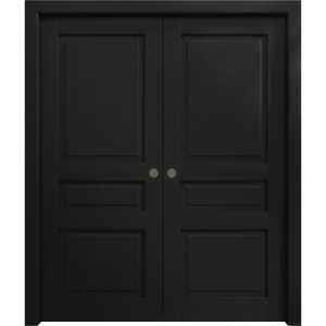 Sliding French Double Pocket Doors 36 x 80 inches | Ego 5012 Painted Black Oak | Kit Rail Hardware | Solid Wood Interior Bedroom Modern Doors