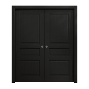 Sliding French Double Pocket Doors 36 x 80 inches | Ego 5012 Painted Black Oak | Kit Rail Hardware | Solid Wood Interior Bedroom Modern Doors