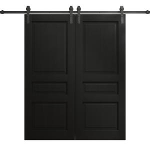 Modern Double Barn Door 36 x 80 inches | Ego 5012 Painted Black Oak | 13FT Rail Track Set | Solid Panel Interior Doors
