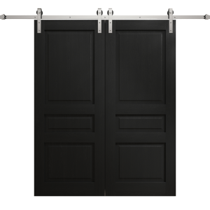 Modern Double Barn Door 36 x 80 inches | Ego 5012 Painted Black Oak | 13FT Silver Rail Track Set | Solid Panel Interior Doors