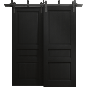 Sliding Closet Barn Bypass Doors 36 x 80 inches | Ego 5012 Painted Black Oak | Modern 6.6ft Rails Hardware Set | Wood Solid Bedroom Wardrobe Doors