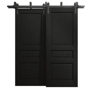 Sliding Closet Barn Bypass Doors 36 x 80 inches | Ego 5012 Painted Black Oak | Modern 6.6ft Rails Hardware Set | Wood Solid Bedroom Wardrobe Doors