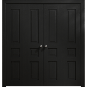 Sliding Closet Double Bi-fold Doors 72 x 80 inches | Ego 5012 Painted Black Oak | Sturdy Tracks Moldings Trims Hardware Set | Wood Solid Bedroom Wardrobe Doors