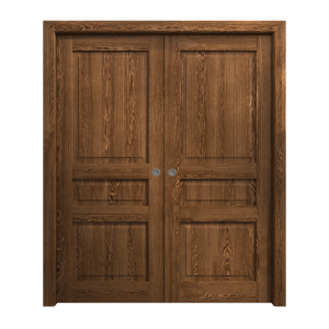 Sliding French Double Pocket Doors 36 x 80 inches | Ego 5012 Cognac Oak | Kit Rail Hardware | Solid Wood Interior Bedroom Modern Doors