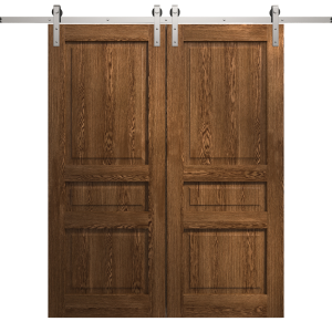 Modern Double Barn Door 36 x 80 inches | Ego 5012 Cognac Oak | 13FT Silver Rail Track Set | Solid Panel Interior Doors