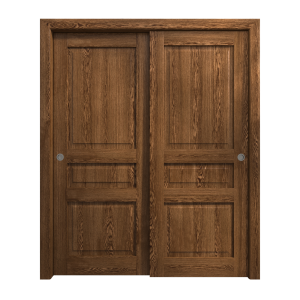 Sliding Closet Bypass Doors 36 x 80 inches | Ego 5012 Cognac Oak | Rails Hardware Set | Wood Solid Bedroom Wardrobe Doors