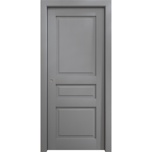 Sliding Pocket Door 18 x 84 inches | Ego 5012 Painted Grey Oak | Kit Rail Hardware | Solid Wood Interior Bedroom Modern Doors