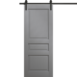 Modern Barn Door 18 x 80 inches | Ego 5012 Painted Grey Oak | 6.6FT Rail Track Heavy Hardware Set | Solid Panel Interior Doors