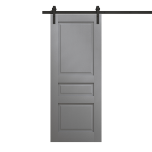 Modern Barn Door 18 x 80 inches | Ego 5012 Painted Grey Oak | 6.6FT Rail Track Heavy Hardware Set | Solid Panel Interior Doors