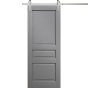 Modern Barn Door 18 x 80 inches | Ego 5012 Painted Grey Oak | 6.6FT Silver Rail Track Heavy Hardware Set | Solid Panel Interior Doors